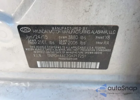 2016 Hyundai Elantra Se z USA, uszkodzony, nr VIN 5NPDH4AE2GH717251
